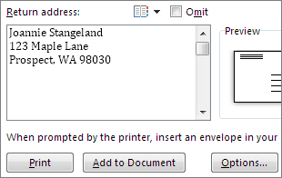 mac word set default address for envelops